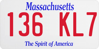 MA license plate 136KL7