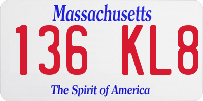 MA license plate 136KL8