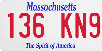 MA license plate 136KN9