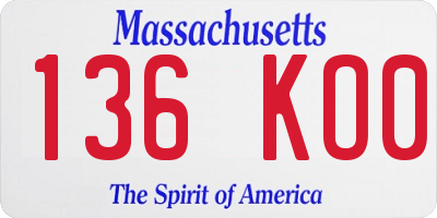 MA license plate 136KO0