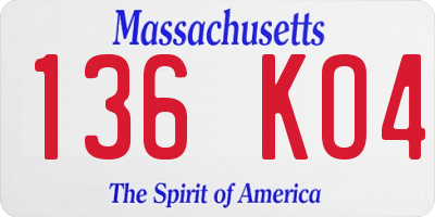 MA license plate 136KO4