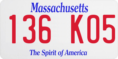 MA license plate 136KO5