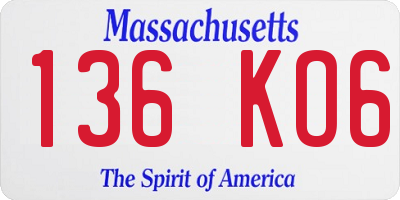 MA license plate 136KO6
