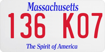 MA license plate 136KO7