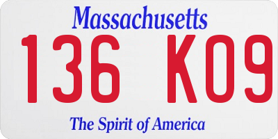 MA license plate 136KO9