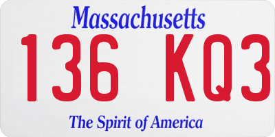 MA license plate 136KQ3