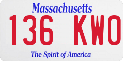 MA license plate 136KW0