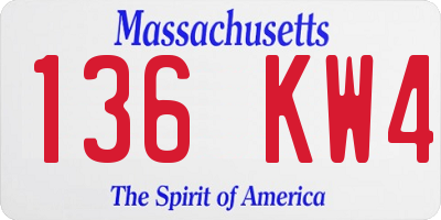 MA license plate 136KW4