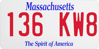 MA license plate 136KW8