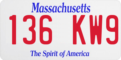 MA license plate 136KW9