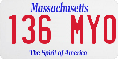 MA license plate 136MY0