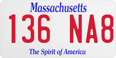 MA license plate 136NA8