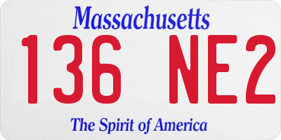 MA license plate 136NE2