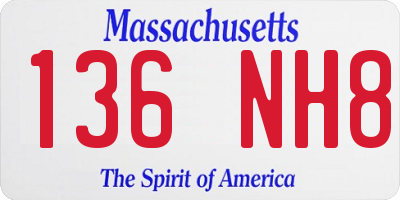 MA license plate 136NH8