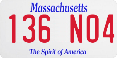 MA license plate 136NO4