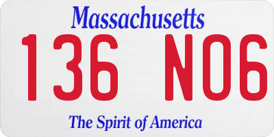 MA license plate 136NO6