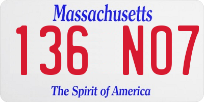 MA license plate 136NO7