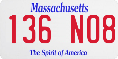 MA license plate 136NO8