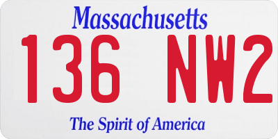 MA license plate 136NW2