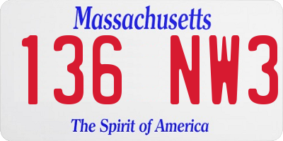 MA license plate 136NW3