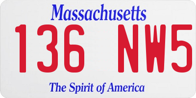 MA license plate 136NW5