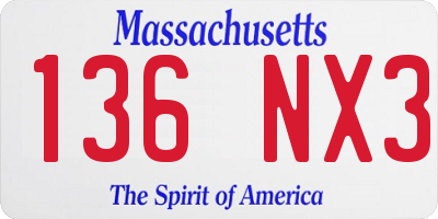 MA license plate 136NX3