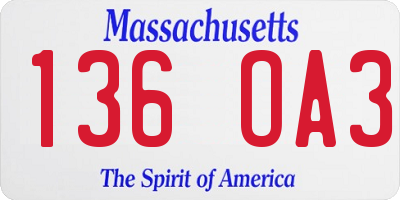 MA license plate 136OA3