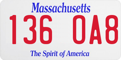 MA license plate 136OA8
