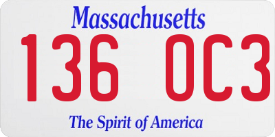 MA license plate 136OC3