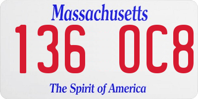 MA license plate 136OC8