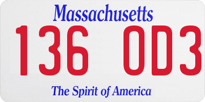 MA license plate 136OD3