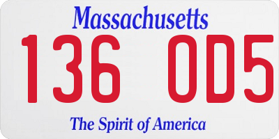 MA license plate 136OD5