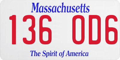 MA license plate 136OD6