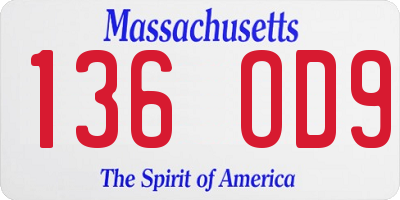 MA license plate 136OD9