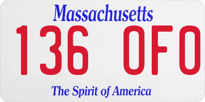 MA license plate 136OF0