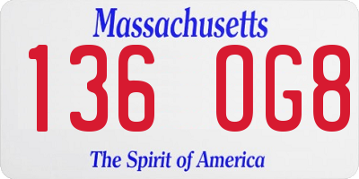 MA license plate 136OG8