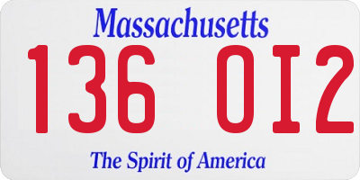 MA license plate 136OI2