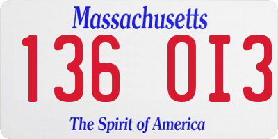 MA license plate 136OI3