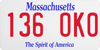 MA license plate 136OK0