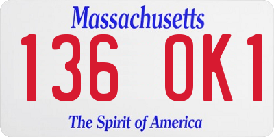 MA license plate 136OK1