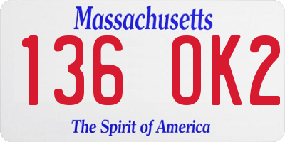 MA license plate 136OK2