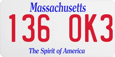 MA license plate 136OK3