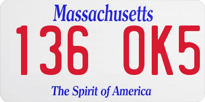 MA license plate 136OK5