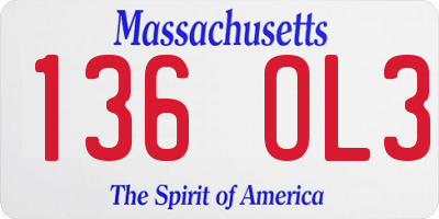MA license plate 136OL3
