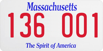 MA license plate 136OO1