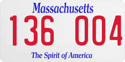 MA license plate 136OO4