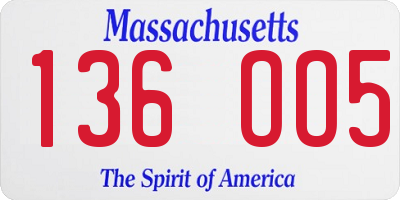 MA license plate 136OO5