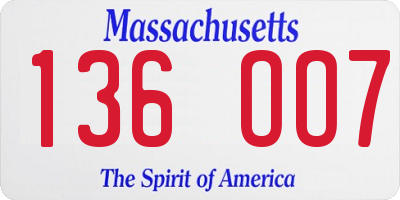 MA license plate 136OO7