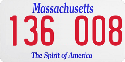 MA license plate 136OO8