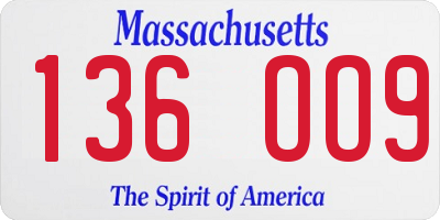 MA license plate 136OO9